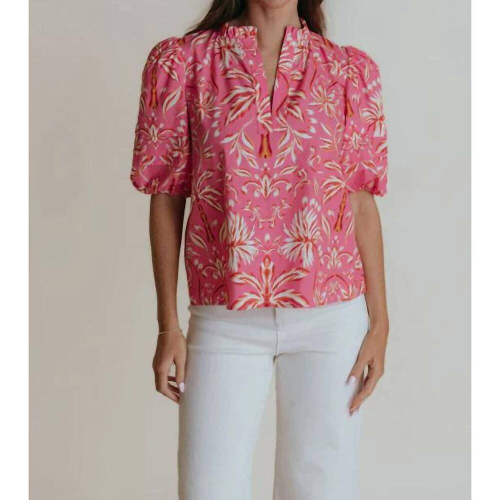 NEW LAROQUE alix puff sleeve blouse in pink palms